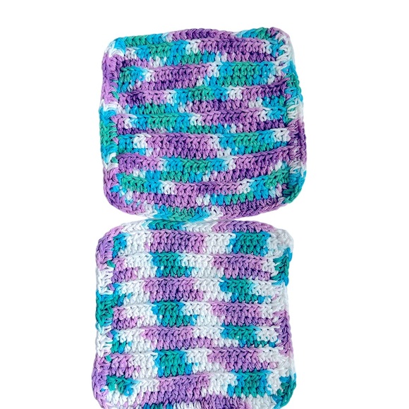 HAND CRAFTED Crochet Two Colorful AllPurpose Cotton Bath or Kitchen Dish Cloths - Picture 5 of 6